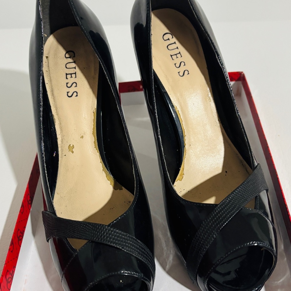 Guess Black Patent Leather Peep-Toe Heels